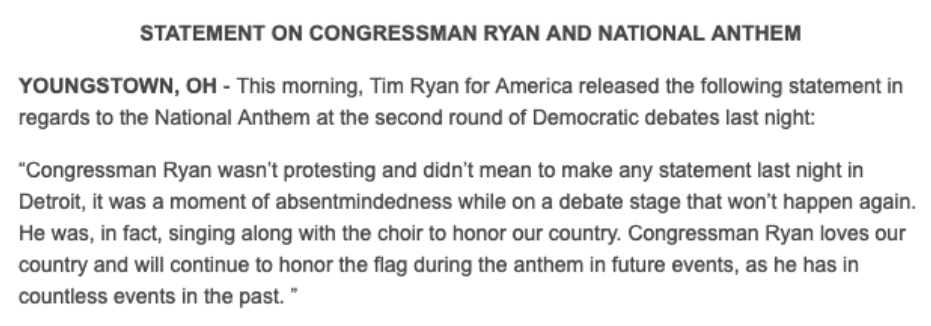 Tim Ryan statem